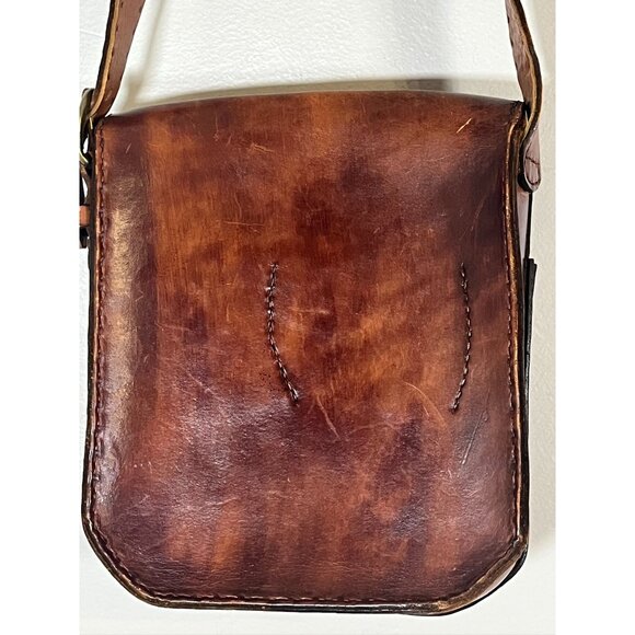 Vintage Saddle Bag Brown Leather Purse Shoulder Strap Brown Western Retro 60s - Picture 9 of 14